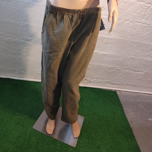 NWT IVY Olive Brown Corduroy Elastic Waist Pockets Loose Pants Petite Small - Picture 9 of 12
